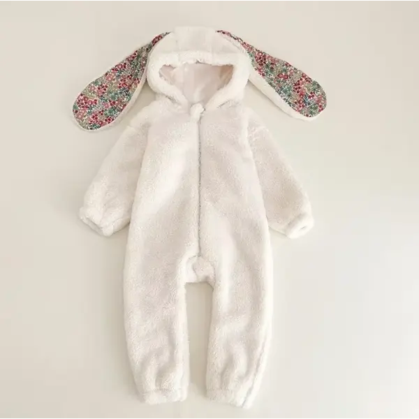 Baby Rabbit Romper – Spring Hooded One-Piece Jumpsuit Pajamas for Newborn Boys & Girls - white / 18-24M 90