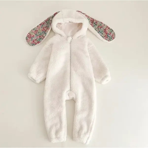 Baby Rabbit Romper – Spring Hooded One-Piece Jumpsuit Pajamas for Newborn Boys & Girls - white / 18-24M 90