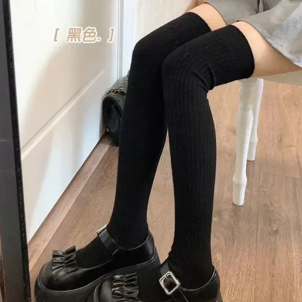 Women’s Knee-High Socks – White Vertical Stripe Long Stockings for Spring/Fall Japanese Fashion Style - Black / One Size