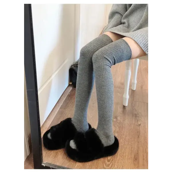 Women’s Knee-High Socks – White Vertical Stripe Long Stockings for Spring/Fall Japanese Fashion Style - Grey / One Size