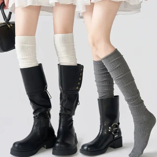 Women’s Knee-High Socks – White Vertical Stripe Long Stockings for Spring/Fall Japanese Fashion Style