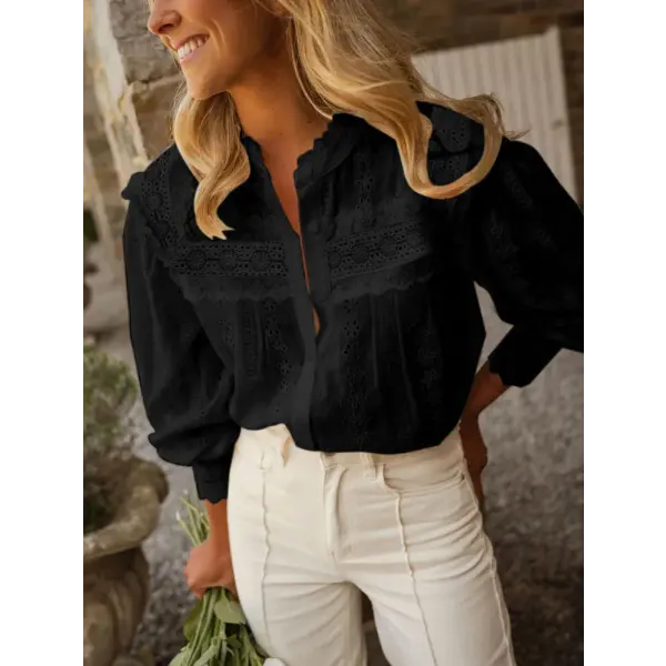 Spring/Summer 2026 New Arrivals European & American Women’s Wear Vacation Style Solid-Colour Lace-Up Embroidered Blouse