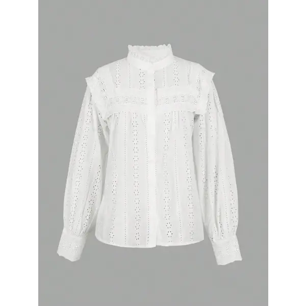 Spring/Summer 2026 New Arrivals European & American Women’s Wear Vacation Style Solid-Colour Lace-Up Embroidered Blouse