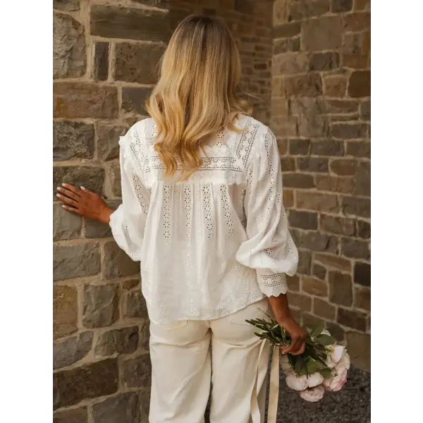 Spring/Summer 2026 New Arrivals European & American Women’s Wear Vacation Style Solid-Colour Lace-Up Embroidered Blouse