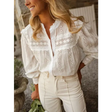 Spring/Summer 2026 New Arrivals European & American Women’s Wear Vacation Style Solid-Colour Lace-Up Embroidered Blouse