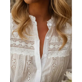 Spring/Summer 2026 New Arrivals European & American Women’s Wear Vacation Style Solid-Colour Lace-Up Embroidered Blouse