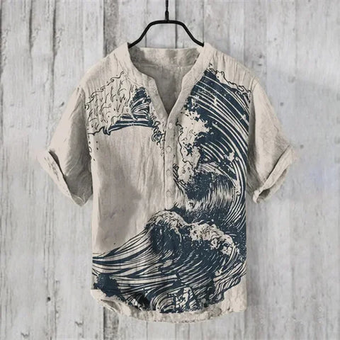 Spring & Summer Hawaiian Style Shirts – 100% Linen Casual Men’s & Women’s Tops - ARU217 / M