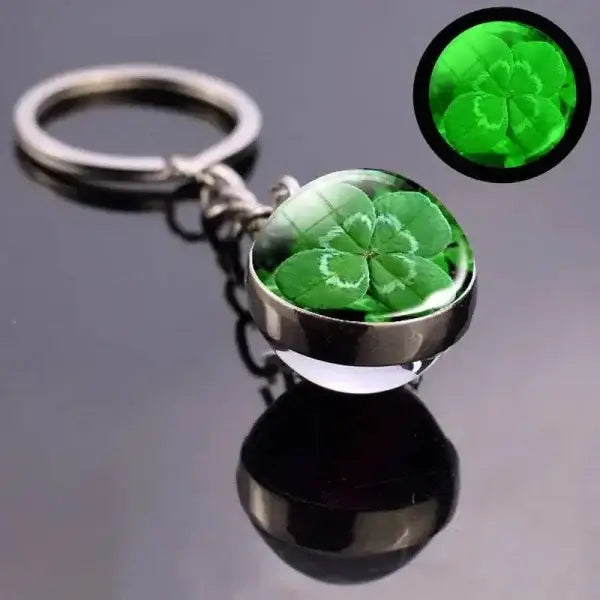 St. Patrick's Day Keychain with Glowing Clover Pendant and Luminous Glass Cabochon - Himpall