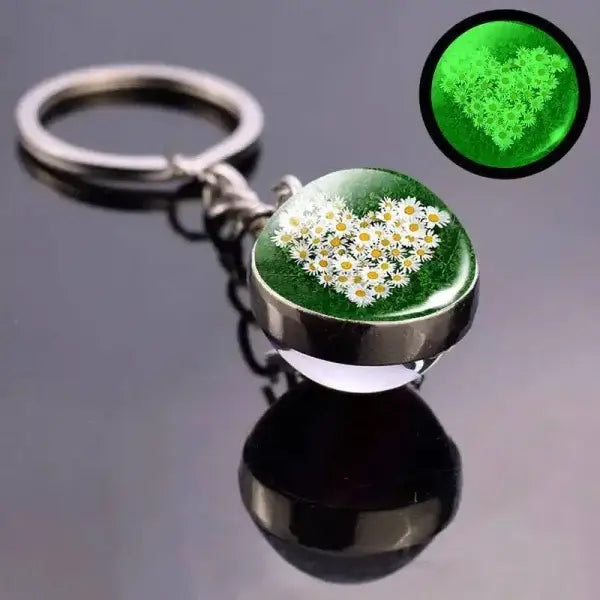 St. Patrick's Day Keychain with Glowing Clover Pendant and Luminous Glass Cabochon - Himpall