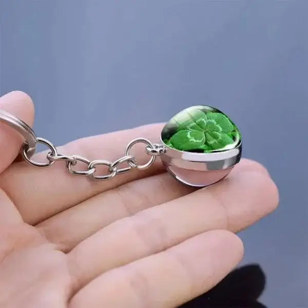 St. Patrick's Day Keychain with Glowing Clover Pendant and Luminous Glass Cabochon - Himpall