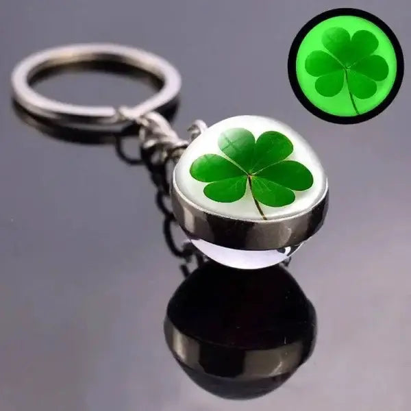 St. Patrick's Day Keychain with Glowing Clover Pendant and Luminous Glass Cabochon - Himpall