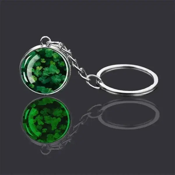 St. Patrick's Day Keychain with Glowing Clover Pendant and Luminous Glass Cabochon - Himpall