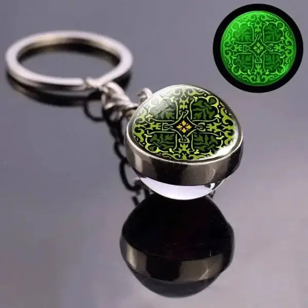 St. Patrick's Day Keychain with Glowing Clover Pendant and Luminous Glass Cabochon - Himpall