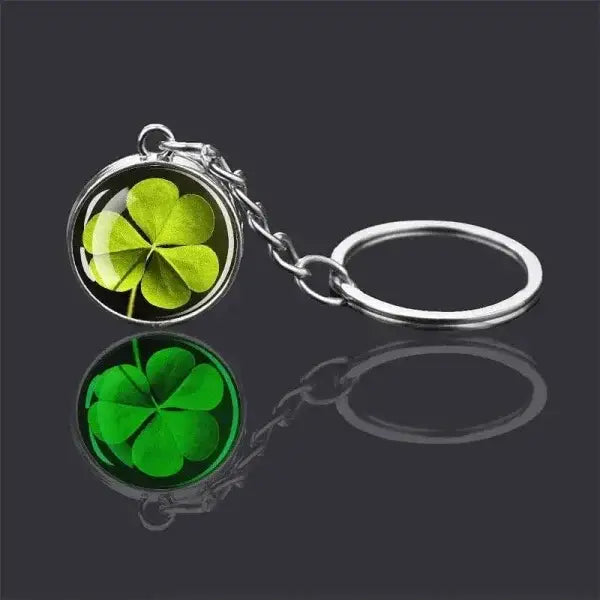 St. Patrick's Day Keychain with Glowing Clover Pendant and Luminous Glass Cabochon - Himpall