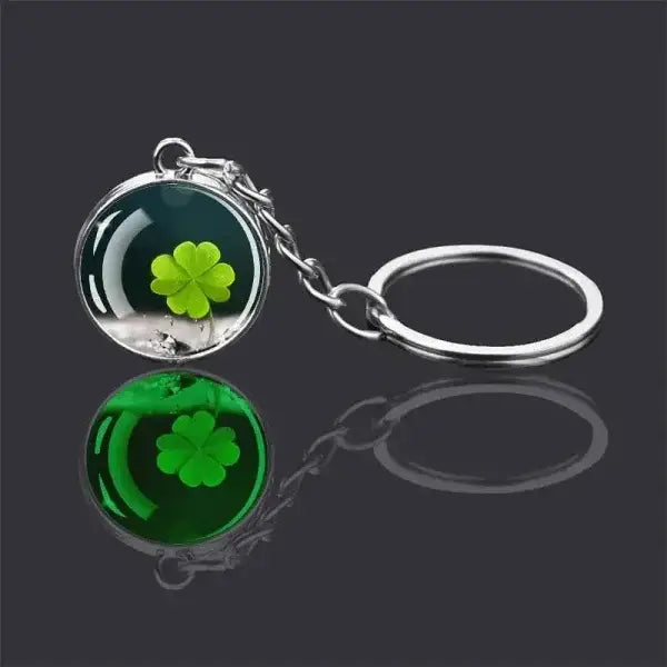 St. Patrick's Day Keychain with Glowing Clover Pendant and Luminous Glass Cabochon - Himpall