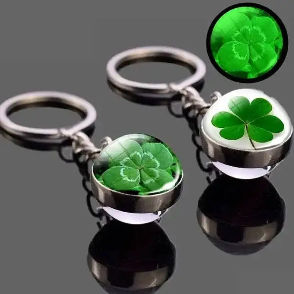 St. Patrick's Day Keychain with Glowing Clover Pendant and Luminous Glass Cabochon - Himpall