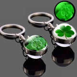 St. Patrick's Day Keychain with Glowing Clover Pendant and Luminous Glass Cabochon - Himpall
