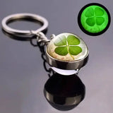 St. Patrick's Day Keychain with Glowing Clover Pendant and Luminous Glass Cabochon - Himpall