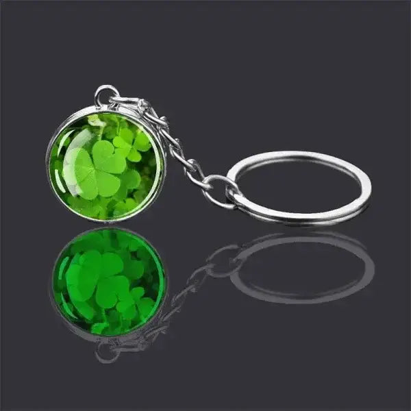 St. Patrick's Day Keychain with Glowing Clover Pendant and Luminous Glass Cabochon - Himpall