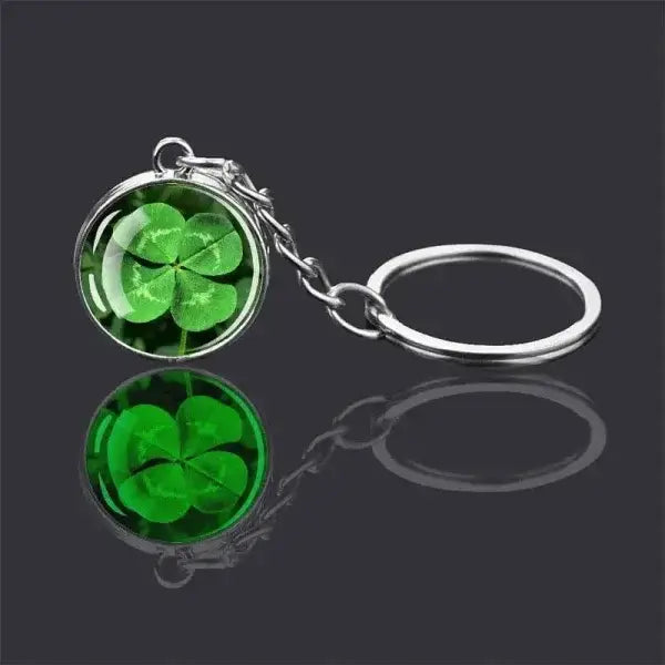 St. Patrick's Day Keychain with Glowing Clover Pendant and Luminous Glass Cabochon - Himpall
