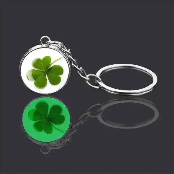 St. Patrick's Day Keychain with Glowing Clover Pendant and Luminous Glass Cabochon - Himpall
