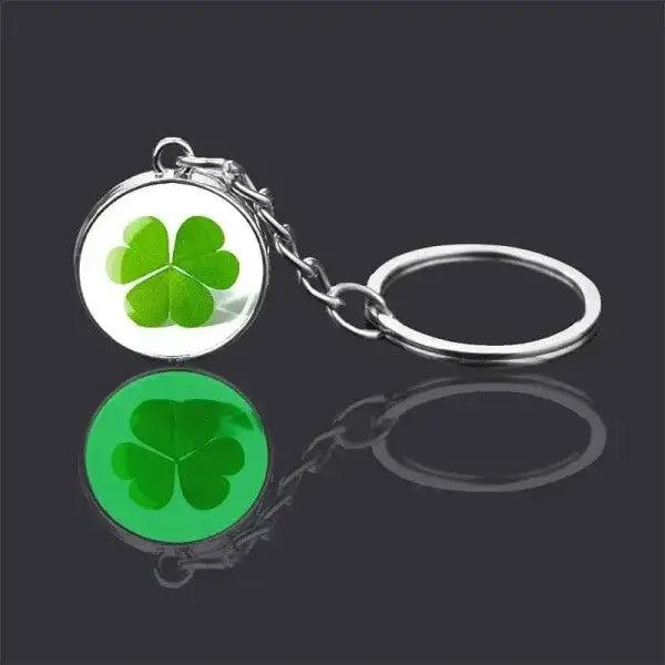 St. Patrick's Day Keychain with Glowing Clover Pendant and Luminous Glass Cabochon - Himpall
