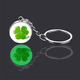 St. Patrick's Day Keychain with Glowing Clover Pendant and Luminous Glass Cabochon - Himpall