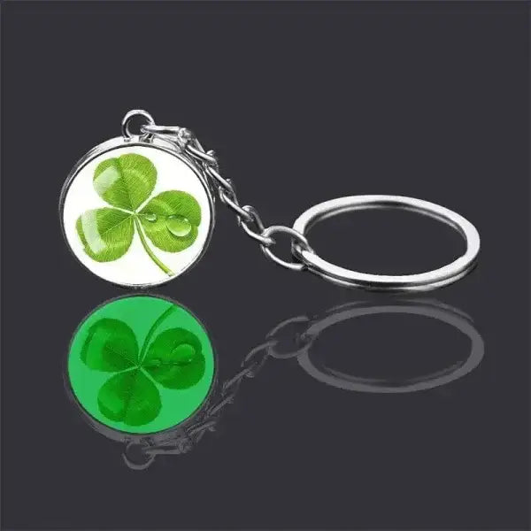 St. Patrick's Day Keychain with Glowing Clover Pendant and Luminous Glass Cabochon - Himpall