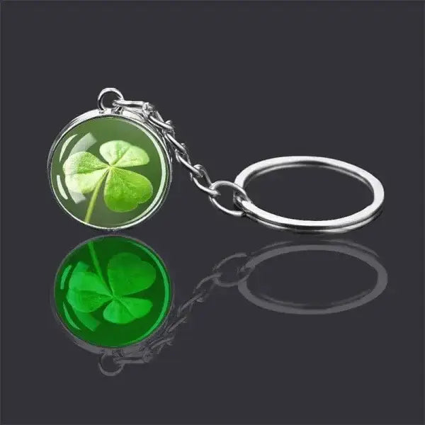 St. Patrick's Day Keychain with Glowing Clover Pendant and Luminous Glass Cabochon - Himpall