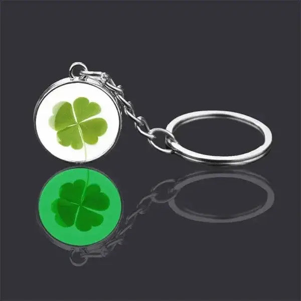 St. Patrick's Day Keychain with Glowing Clover Pendant and Luminous Glass Cabochon - Himpall
