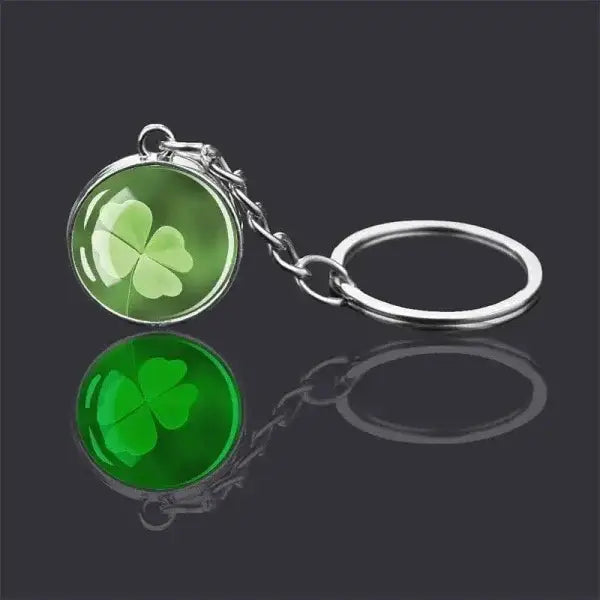 St. Patrick's Day Keychain with Glowing Clover Pendant and Luminous Glass Cabochon - Himpall