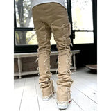 Stacked Ripped Denim Trousers Plus Size Patched Jeans Style Cotton Comfort - None