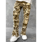 Stacked Ripped Denim Trousers Plus Size Patched Jeans Style Cotton Comfort - Camouflage / L - None