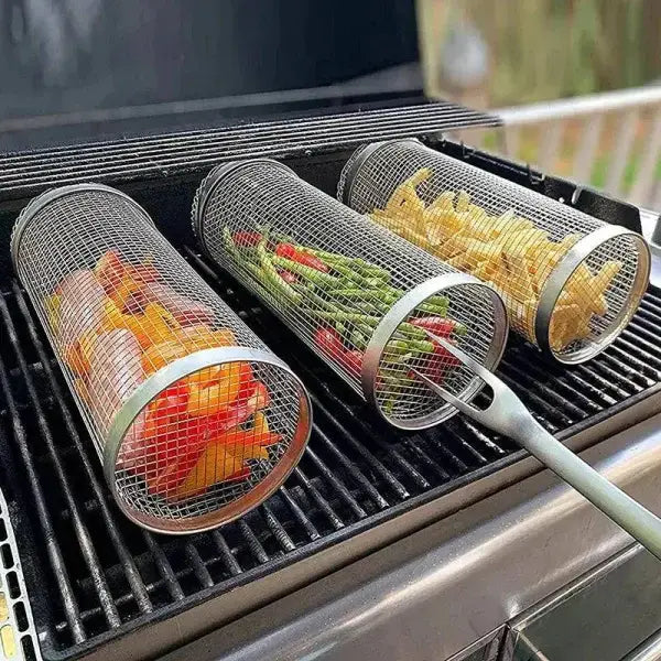 Stainless Steel BBQ Grill Basket with Rolling Design for Perfect Grilling - Himpall