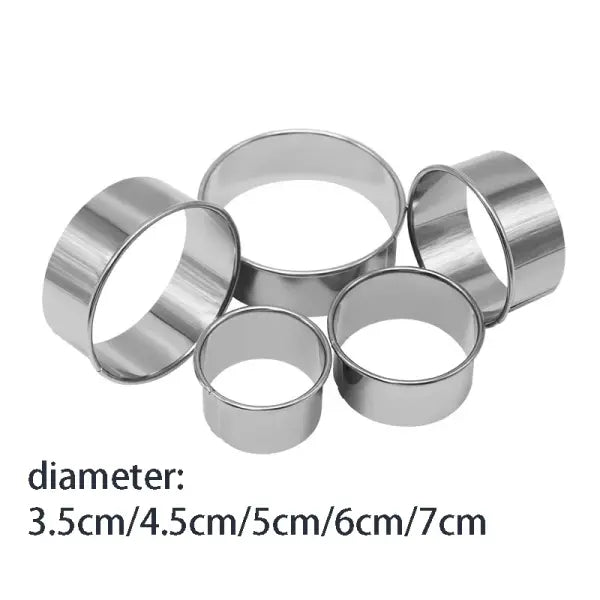 Stainless Steel Biscuit Mold 5 Piece Round Set for Pastry and Baking - Round