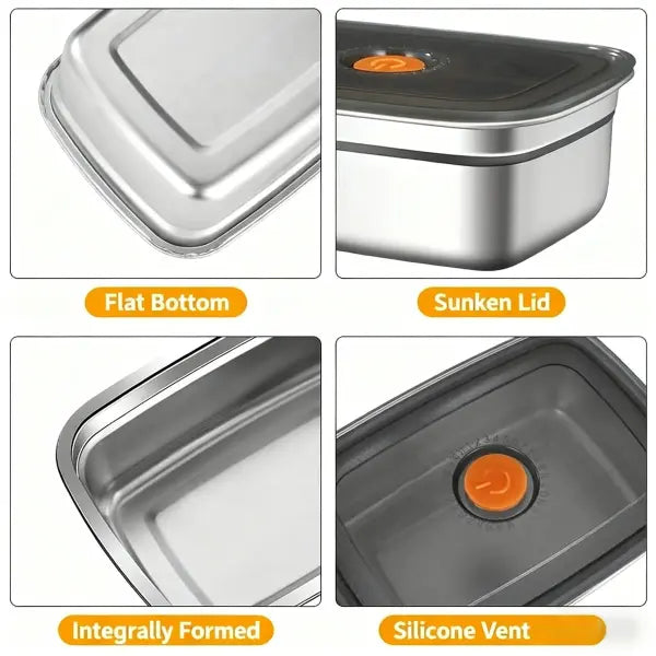 Stainless Steel Leak-Proof Bento Box: Microwave-Safe Camping Lunch Box & Freezer Storage - 1200ML / CHINA