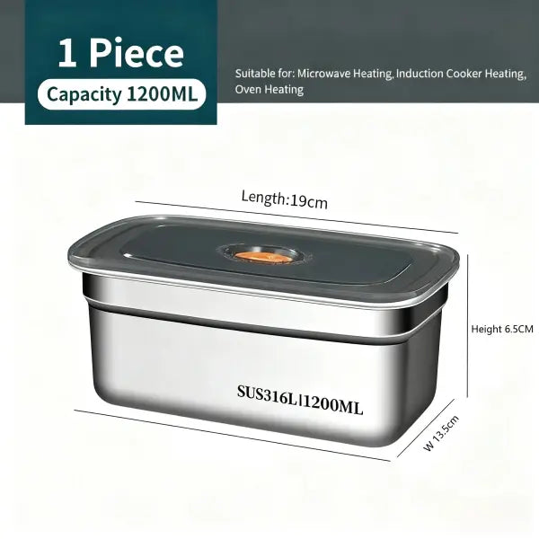 Stainless Steel Leak-Proof Bento Box: Microwave-Safe Camping Lunch Box & Freezer Storage - 1200ML / CHINA