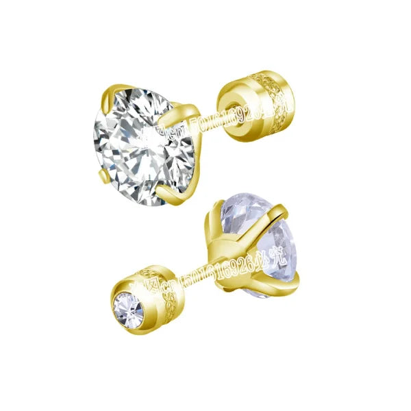 Stainless Steel CZ Zircon Earrings with Crystal Screw Titanium Ear Studs - Himpall