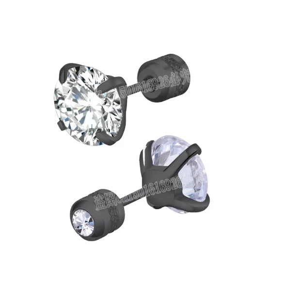 Stainless Steel CZ Zircon Earrings with Crystal Screw Titanium Ear Studs - Himpall