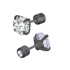 Stainless Steel CZ Zircon Earrings with Crystal Screw Titanium Ear Studs - Himpall