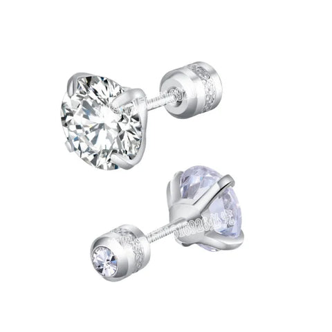 Stainless Steel CZ Zircon Earrings with Crystal Screw Titanium Ear Studs - Himpall