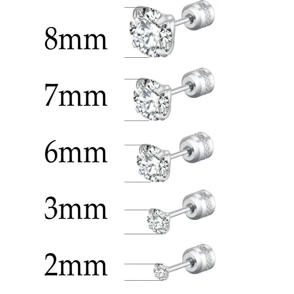Stainless Steel CZ Zircon Earrings with Crystal Screw Titanium Ear Studs - Himpall
