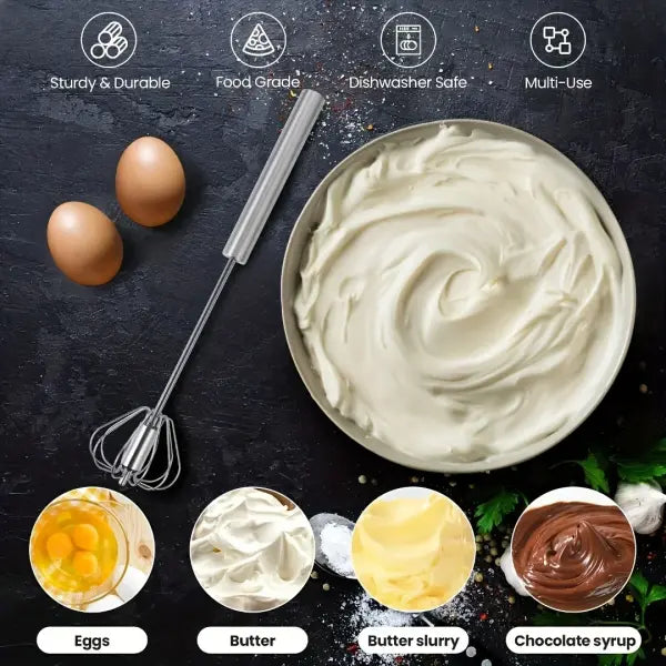 Stainless Steel Egg Beater Durable Semi-Automatic Mixer for Effortless Egg Cream Mixing Stirring and Beating