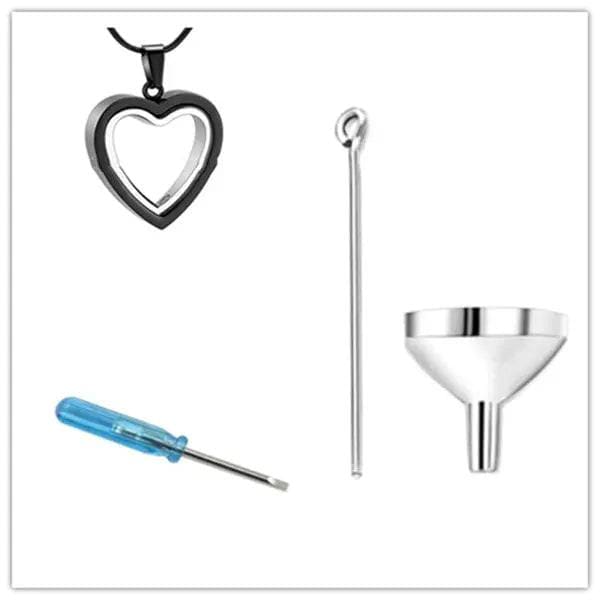 Stainless Steel Pendant - Heart-Shaped Cremation Jewelry for Memorials - Black Set