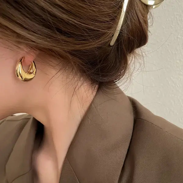 Stainless Steel Smooth Metal Chunky Hoop Earrings For Women Girls Fashion Round Circle Hoops Statement Earrings Punk