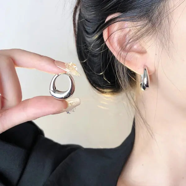 Stainless Steel Smooth Metal Chunky Hoop Earrings For Women Girls Fashion Round Circle Hoops Statement Earrings Punk