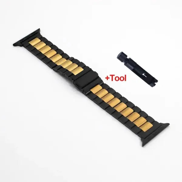 Stainless steel strap apple watch metal buckle business band - Black Gold / Series 10 46mm