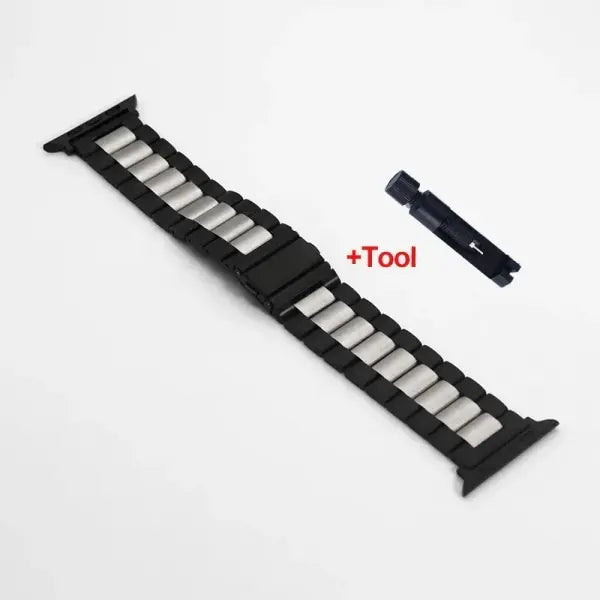 Stainless steel strap apple watch metal buckle business band - Black Silver / Series 10 46mm