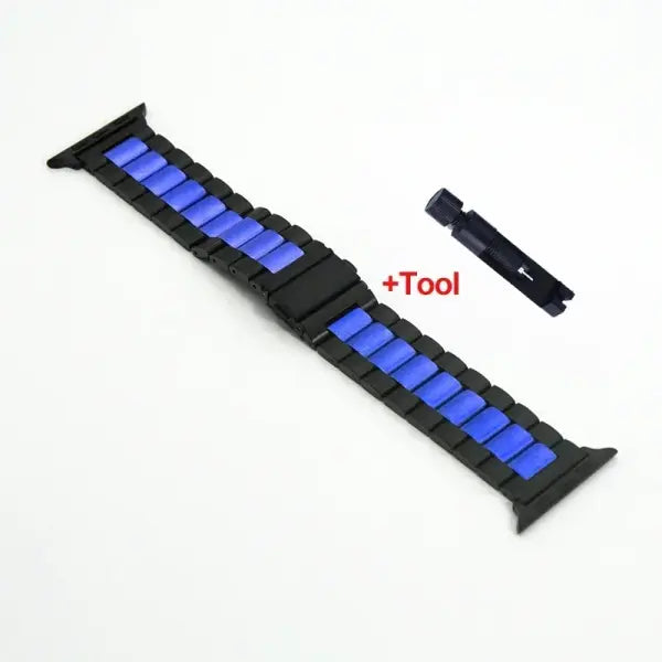 Stainless steel strap apple watch metal buckle business band - Black Blue / Series 10 46mm