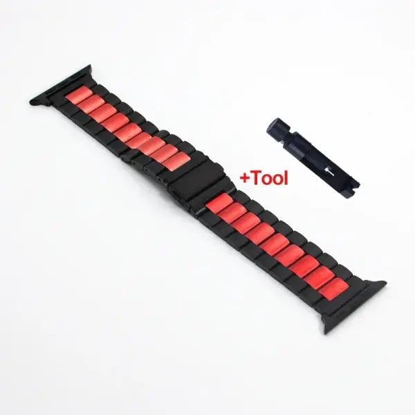 Stainless steel strap apple watch metal buckle business band - Black Red / Series 10 46mm